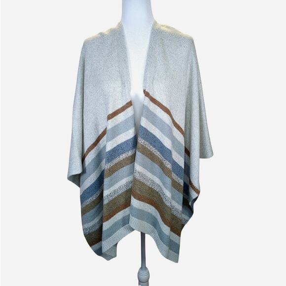 Striped Open Front Shawl Poncho Cape Wrap Sweater - Versatile and Warm - Picture 1 of 6